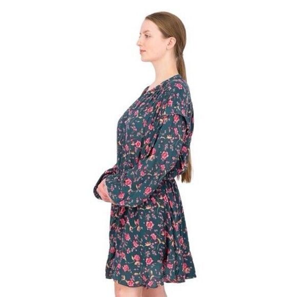 Free People New Floral Green Button Front Long Sleeve Dress Medium - Picture 2 of 10